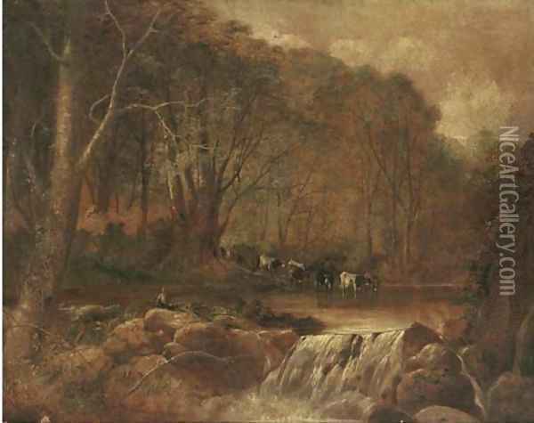 Cattle fording a river Oil Painting - Thomas Creswick