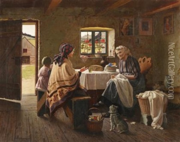 A Friendly Visit Oil Painting - Alois Heinrich Priechenfried