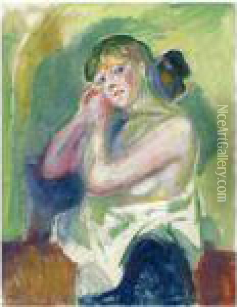 Halvakt (nude Half Figure) Oil Painting - Edvard Munch