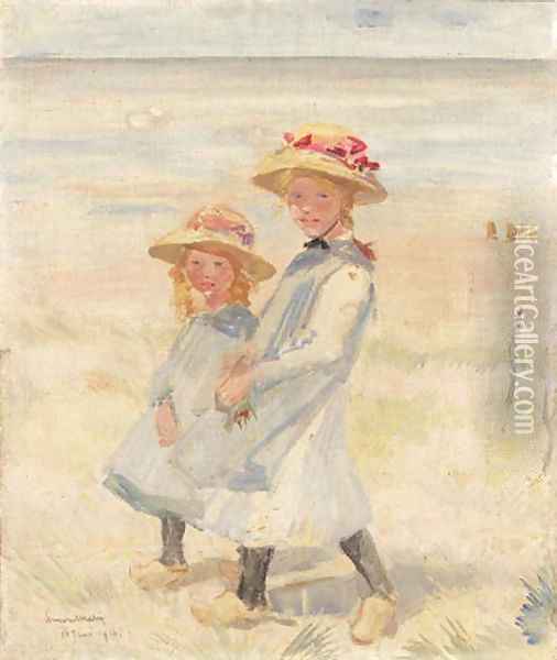 Two young girls in the dunes Oil Painting - Willem Maris