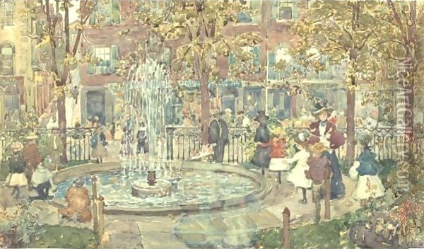 The Fountain, Boston Oil Painting - Maurice Brazil Prendergast