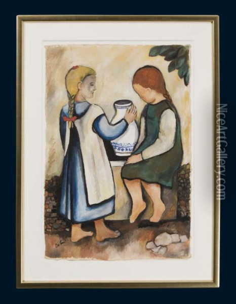 Zwei Madchen Mit Krug Oil Painting - Gustave De Smet