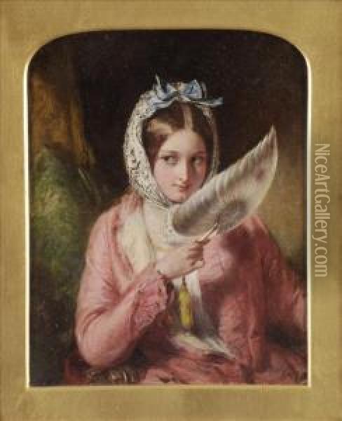 Ortrait Of A Lady Fanning Oil Painting - Abraham Solomon