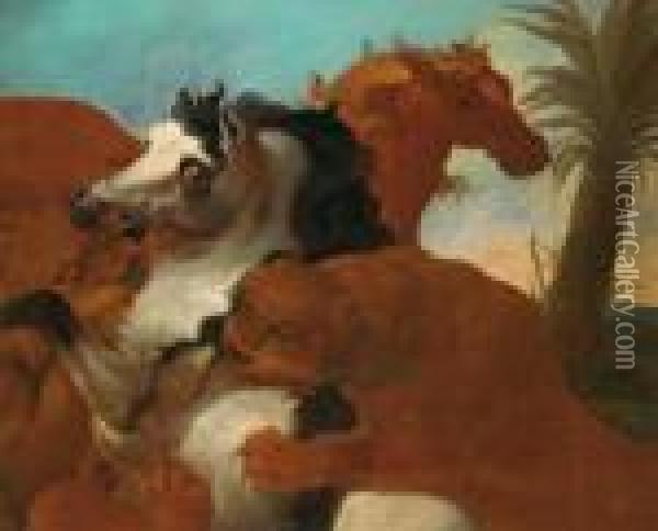 Leoni Che Attaccano Due Cavalli Oil Painting - Peter Paul Rubens