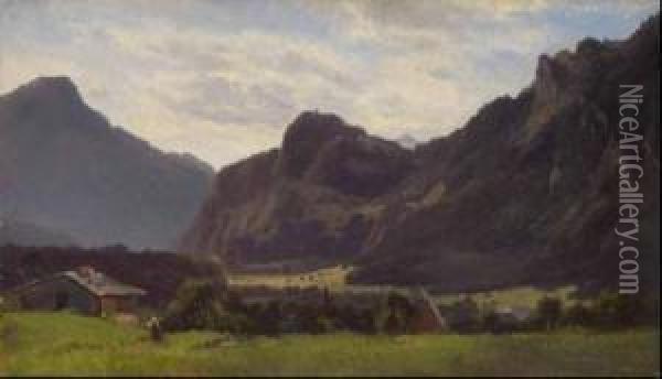 Landschaft Mit Gehoften. Oil Painting - Adolf Heinrich Lier
