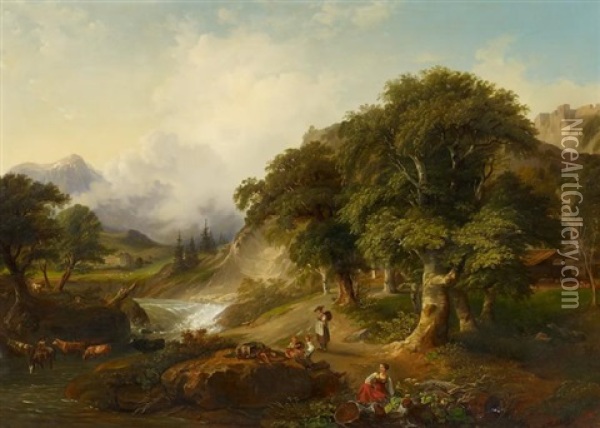 Ideale Landschaft Mit Figurenstaffage Oil Painting - Johann Fischbach