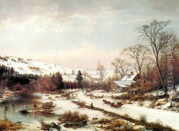 Winter Scene near Medford, Massachusetts Oil Painting - Joseph Morviller