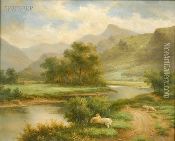 Sheep Grazing Along The River Oil Painting - Paul Wilhelm Keller-Reutlingen