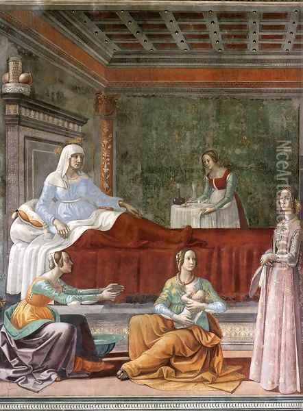 Birth of St John the Baptist (detail) Oil Painting - Domenico Ghirlandaio