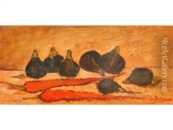 A Still Life Study Of Figs And Carrots Oil Painting - Giovanni Bartolena