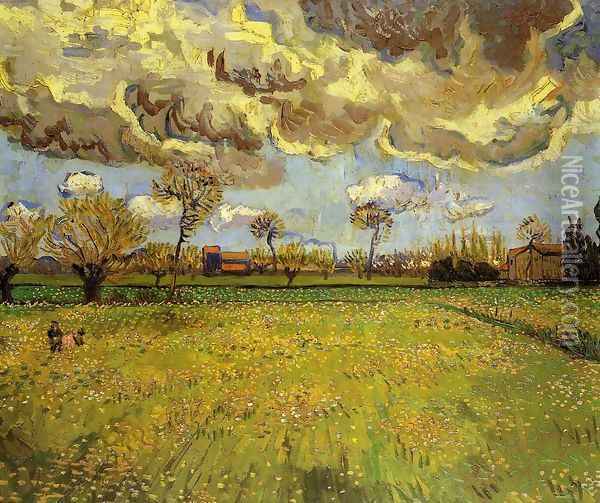Landscape Under A Stormy Sky Oil Painting - Vincent Van Gogh