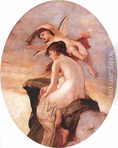 Amor and Psyche 1902 Oil Painting - Karoly Lotz