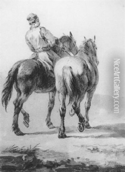 A Rider Leading Another Horse Oil Painting - Pieter van Bloemen
