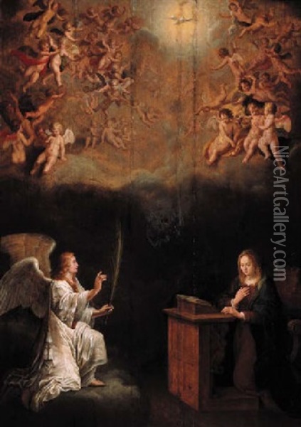 The Annunciation Oil Painting - Adriaen van Nieulandt the Elder