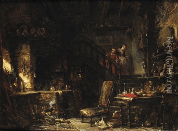 L'interieur De L'alchimiste Oil Painting - Louis-Gabriel-Eugene Isabey