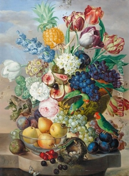Fruchtestillleben Mit Vogeln Oil Painting - Jan van Os