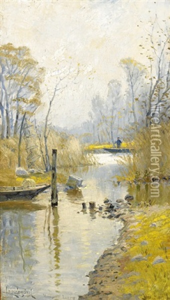 Fiskare Vid Montigny-sur-loing I Frankrike Oil Painting - Justus Lundegard