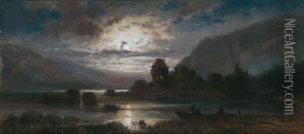Evening At The Chiemsee Oil Painting - Josef Hahn