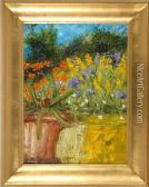 Flowers In A Copper Basin Oil Painting - Robert Anderson