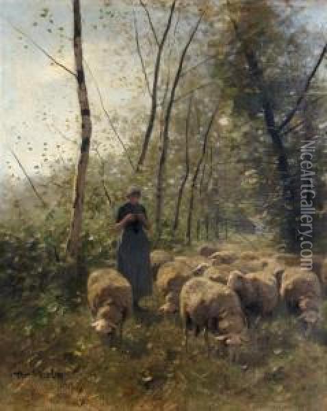 Shepherdess And Flock Oil Painting - Francois Pieter ter Meulen