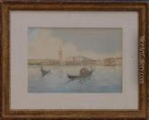 Moran:venetian View With Gondolas Oil Painting - Thomas Moran