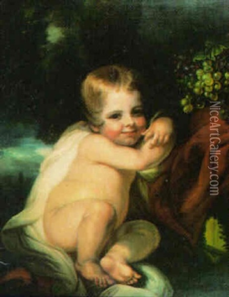 Portrait Of A Child As Bacchus, Seated In A Landscape Oil Painting - Mather Brown