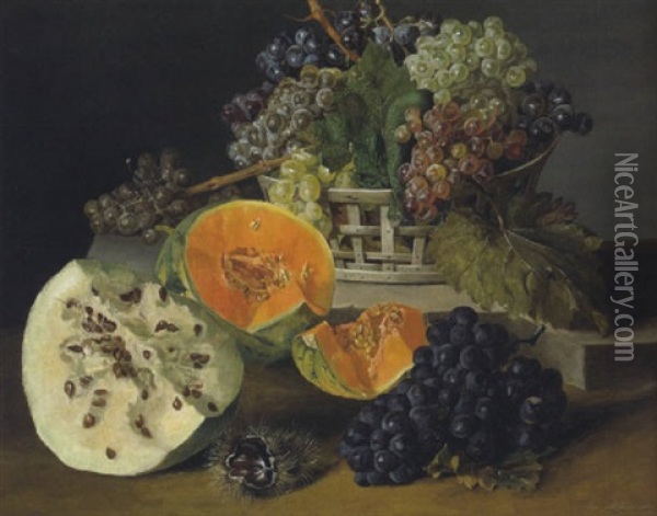 Stilleben Mit Melonen Und Weintrauben Oil Painting - Leopold Zinnoegger