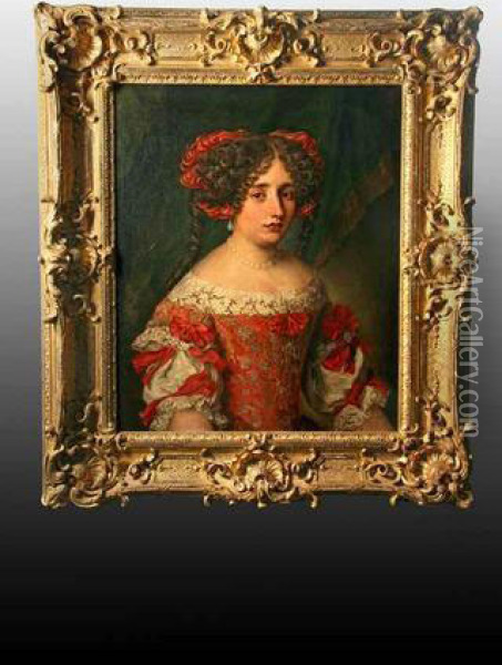 Portrait De Jeune Femme En Robe Rouge Oil Painting - Jacob Ferdinand Voet