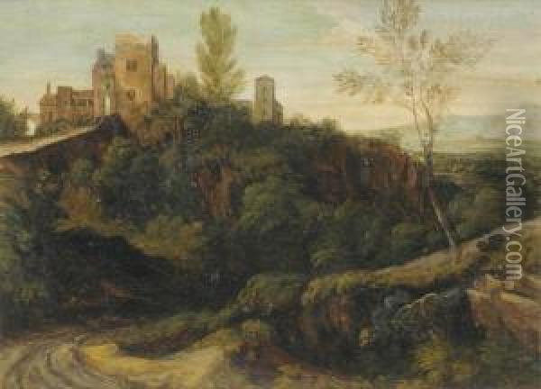 Landscape With Buildings In Tivoli Oil Painting - Gaspard Dughet Poussin