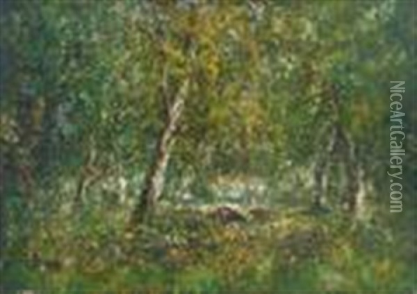 Blick Auf Waldlichtug Mit Weidendem Vieh Oil Painting - George A. Boyle