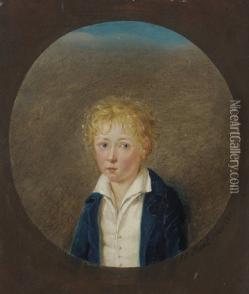 Portrait Of Max Graf Von Arco (1806-1875), Age 5, In A Painted Oval Oil Painting - Joseph Anton Muxel