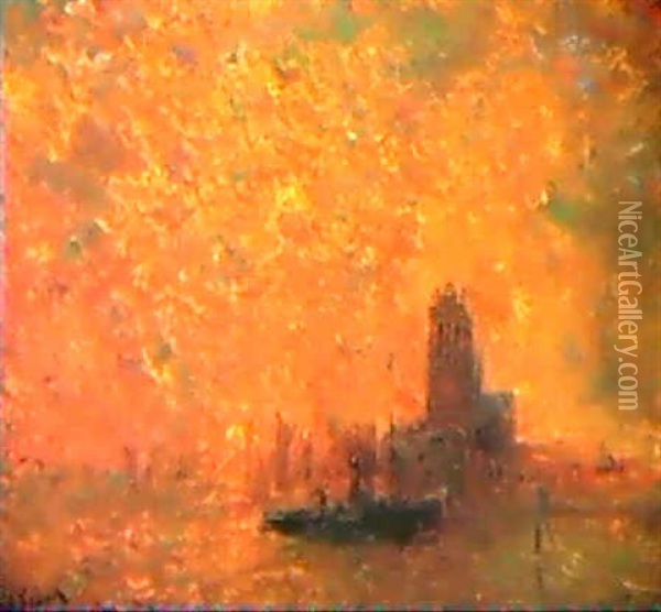 Crepuscule Sur La Tamise Oil Painting - Lucien Frank
