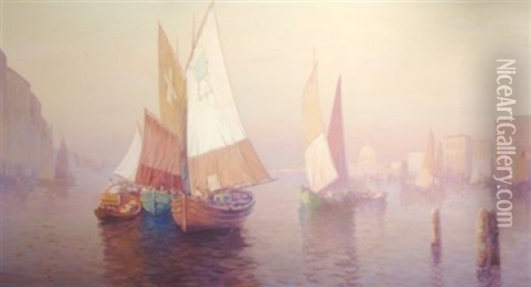 Red Sails In The Sunset Oil Painting - Carl Mueller