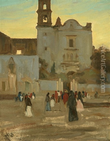 Early Mass - San Juan De Dios, Guadalajara Oil Painting - Maynard Dixon