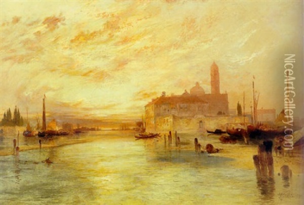 View At Sunset Oil Painting - Thomas Moran