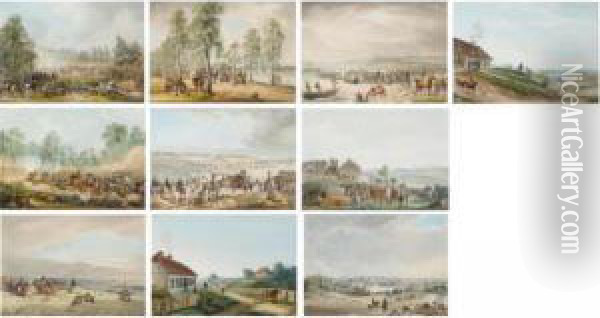 A Set Of Ten Watercolours Depicting Scens From The Russian Campaign Of 1812 Oil Painting - Adam Albrecht