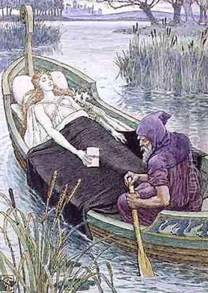 The Death Journey of the Lily Maid of Astolat Oil Painting - Walter Crane