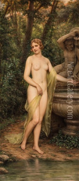 Maiden By The Fountain Oil Painting - Frederic Soulacroix