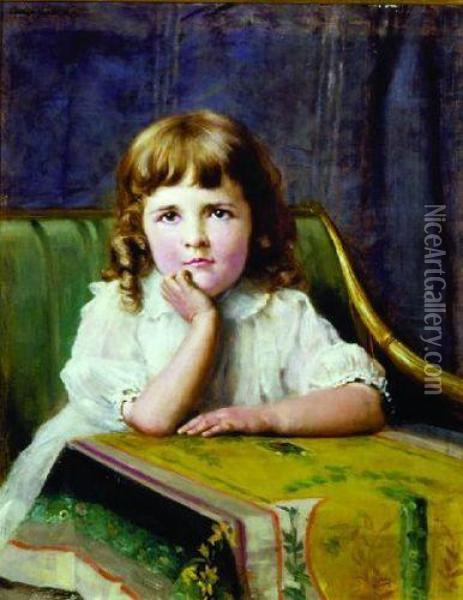 Pensive Child Oil Painting - Ignaz Marcel Gaugengigl