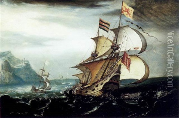 La Chasse A La Baleine Oil Painting - Hans Savery the Younger