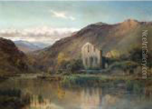 Vale Crucis Abbey, The Vale Of Llangollen Oil Painting - Alfred de Breanski