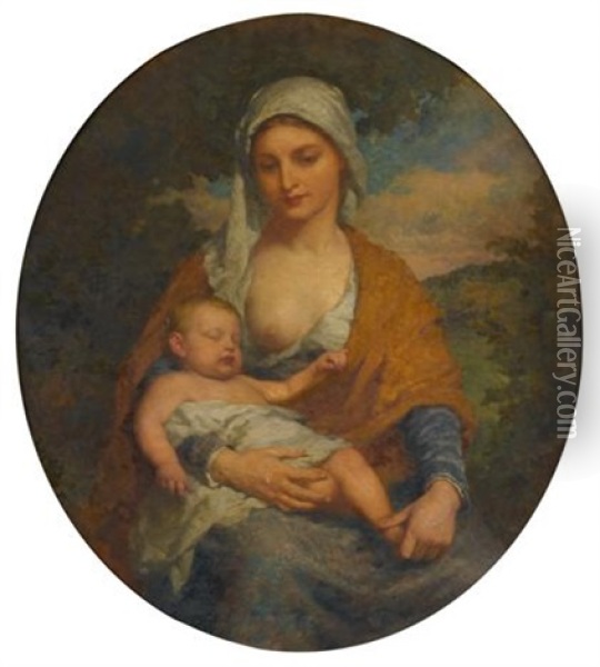 Mother And Child Oil Painting - Albert Bernard Uhle