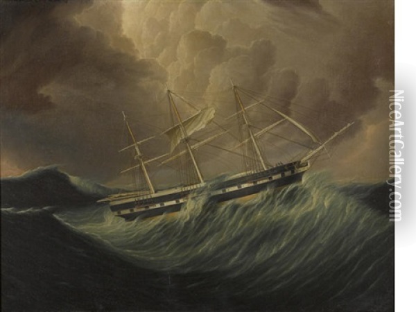 The Packet Ship St. Patrick In Rough Seas Oil Painting - James Edward Buttersworth