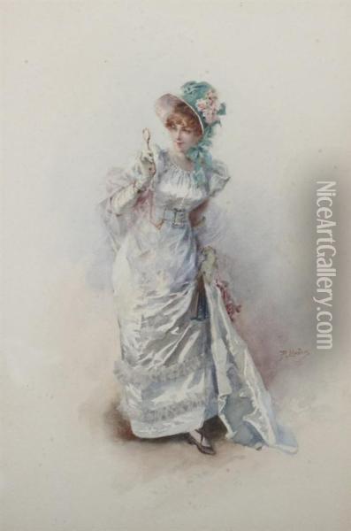 Lady With Fan And Lorgnette Oil Painting - Philippe Jacques Linder