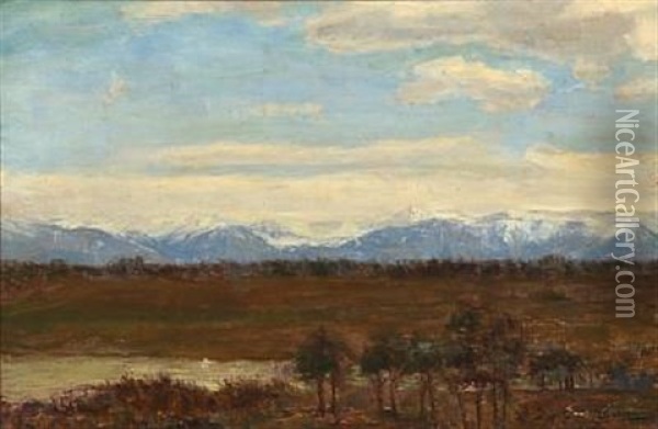 Landscape With Mountains In The Background Oil Painting - Paul-Leon Gagneau