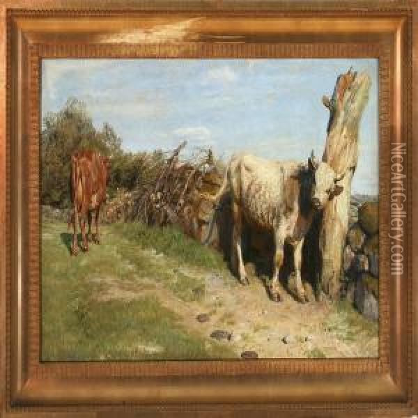 Untethered Cattle Oil Painting - Niels Skovgaard