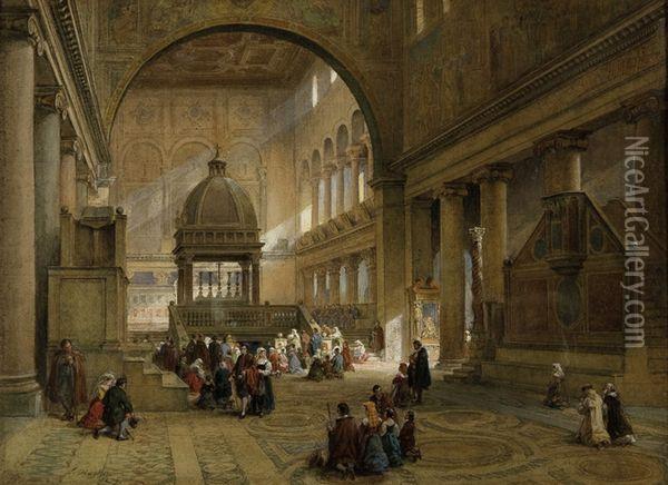 Rome, Interieur De L'eglise San Lorenzo Oil Painting - L. Hughe