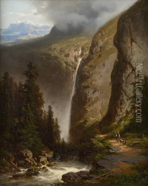 La Cascade Oil Painting - Joseph Bernardi