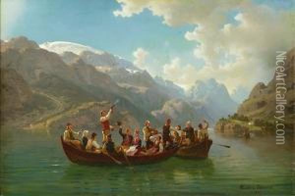 Brudeferden I Hardanger Oil Painting - Hans Fredrik Gude