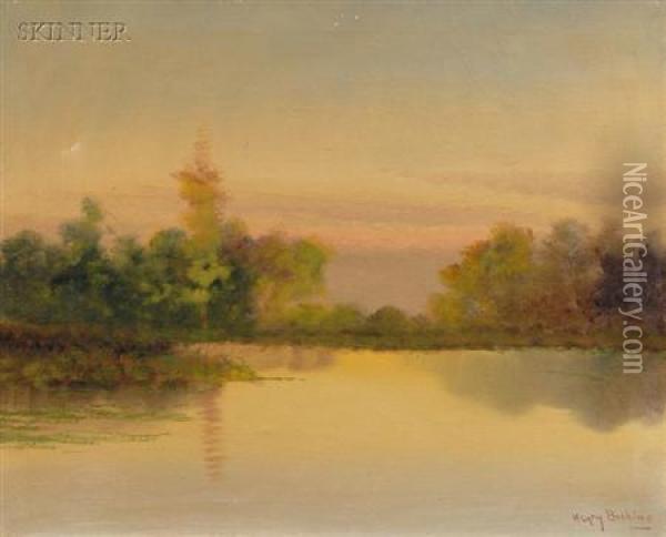 River At Sunset Oil Painting - Henry Singlewood Bisbing